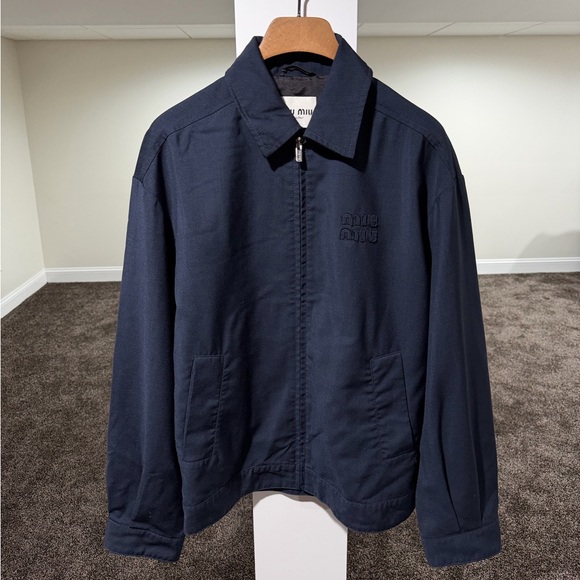 Miu Miu Mohair Blouson Zip Bomber Navy Blue Light Jacket